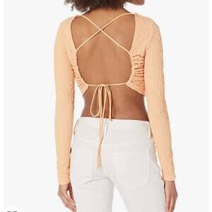 ASTR The Label Baxter Top Backless Tie Back Long Sleeve Crop Top- Size L- Peach